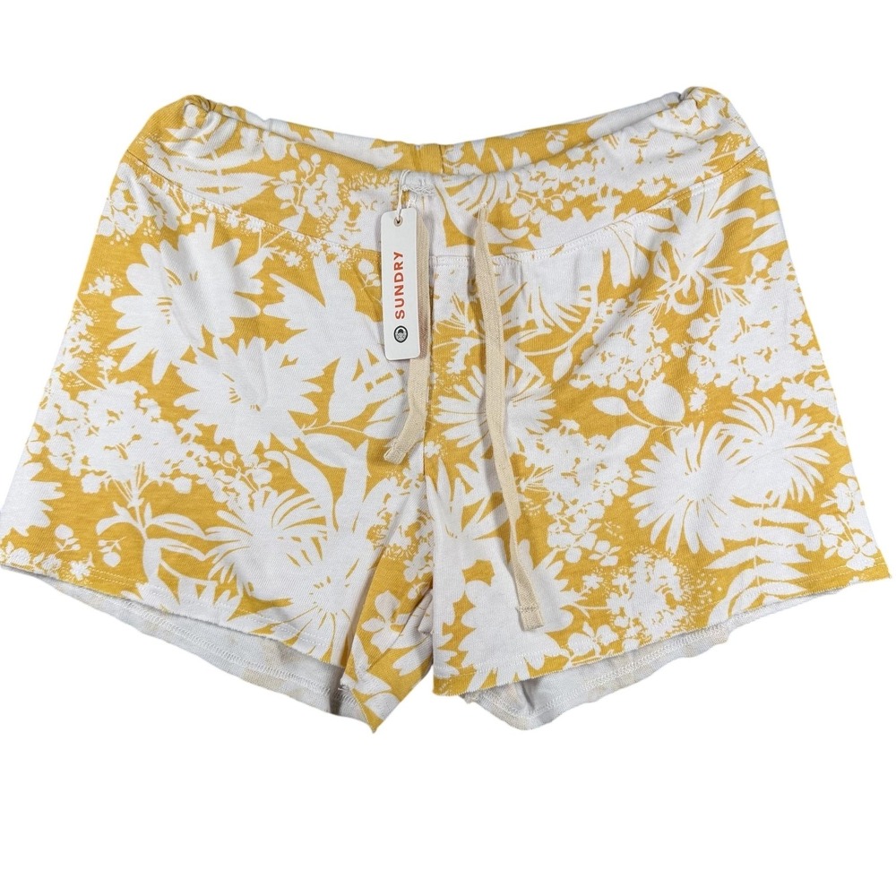 Sundry Sweat Shorts Womens 0 Yellow Floral Tropical French Terry Drawstring NWT